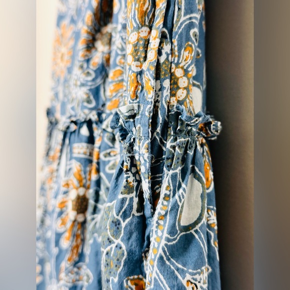 Cleobella Lydia Blue Gold Organic Cotton Flutter Sleeve Mini Babydoll Dress - Picture 11 of 16